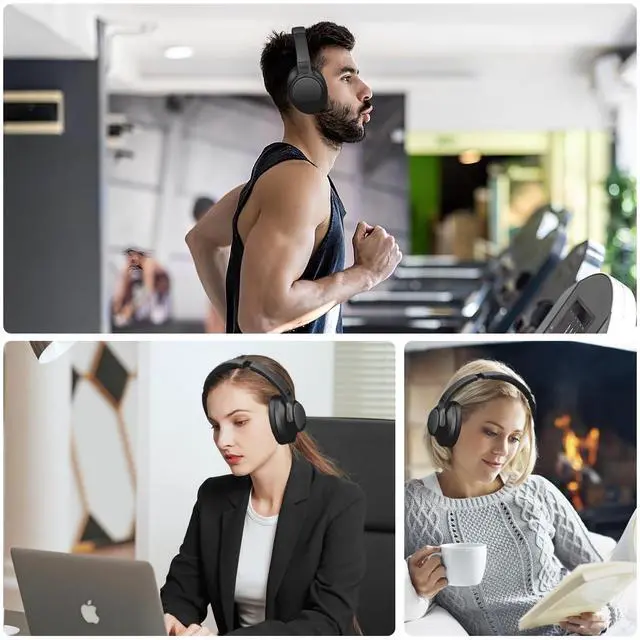 Alt view image 6 of 6 - Active Noise Cancelling Headphones, 60H Playtime Wireless Bluetooth Headset Low Latency-Black