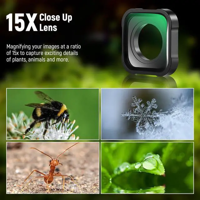 Alt view image 3 of 7 - 15X Magnification Lens 7-10cm Focal Distance for Macro Photography Close Up, Compatible with GoPro Hero 13 12 11 10 9 Action Camera, Not Waterproof, LS-31