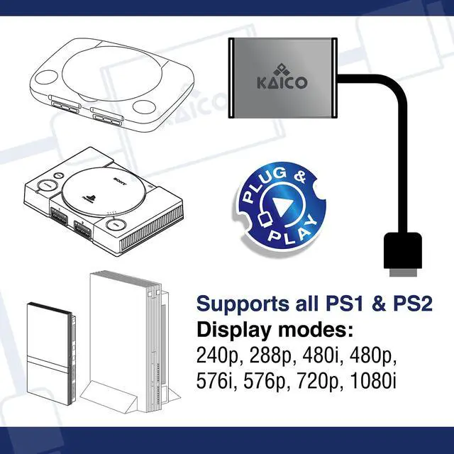 Alt view image 2 of 6 - PS1 HDMI / PS2 AV Cable Compatible with Sony PlayStation & PS2 Models - Switch Between RGB & Component - PS1 & PS2 to HDMI Converter for Any HD TV