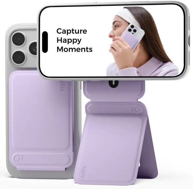 Main image of Phone Tripod Stand Selfie Stick for iPhone, Multi-Angles iPhone Stand, Lightweight & Portable Phone Holder, Strong Magnets, MOVAS Vegan Leather, Travel Essentials, Peony (Without Card Slot)