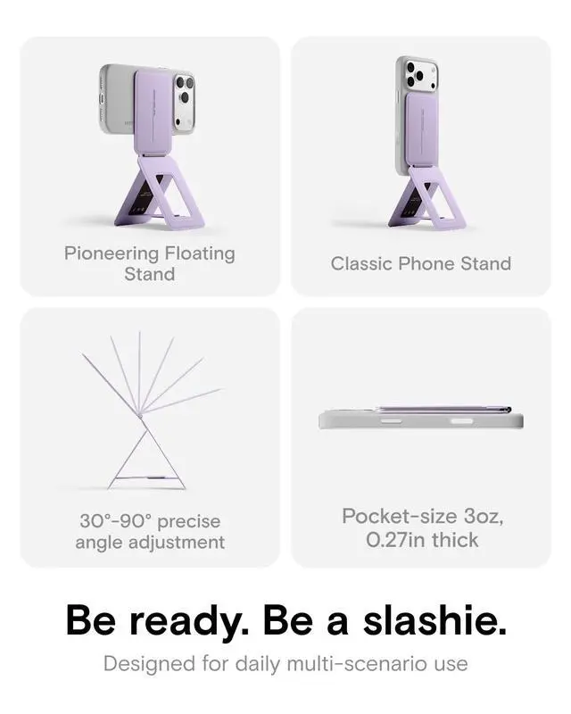 Alt view image 3 of 7 - Phone Tripod Stand Selfie Stick for iPhone, Multi-Angles iPhone Stand, Lightweight & Portable Phone Holder, Strong Magnets, MOVAS Vegan Leather, Travel Essentials, Peony (Without Card Slot)