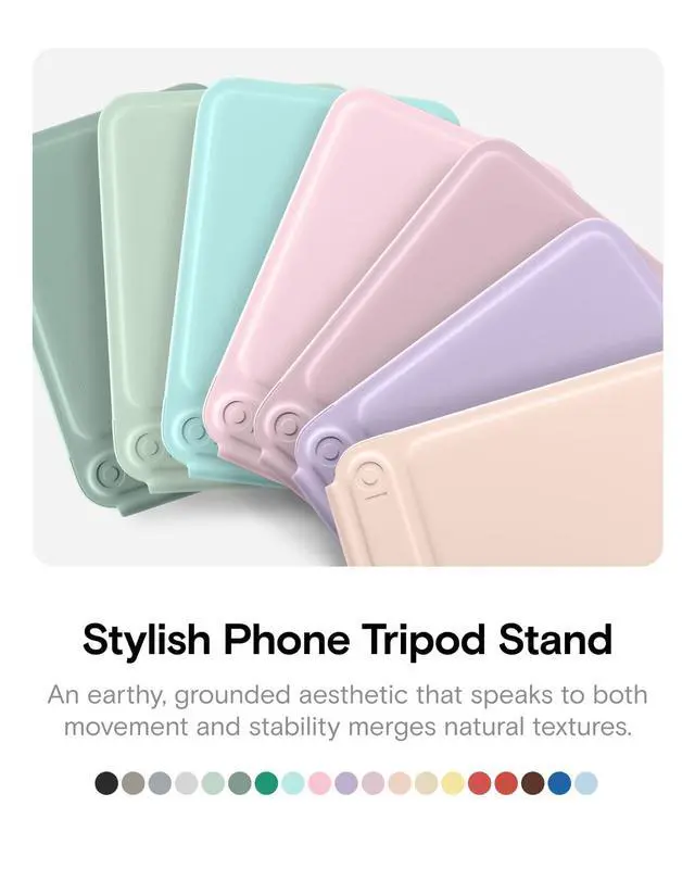 Alt view image 7 of 7 - Phone Tripod Stand Selfie Stick for iPhone, Multi-Angles iPhone Stand, Lightweight & Portable Phone Holder, Strong Magnets, MOVAS Vegan Leather, Travel Essentials, Peony (Without Card Slot)
