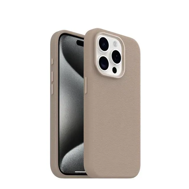 Alt view image 2 of 4 - iPhone 15 Pro Symmetry Series Cactus Leather for MagSafe - Grey Comfort, Slim, Premium, Protective iPhone Case