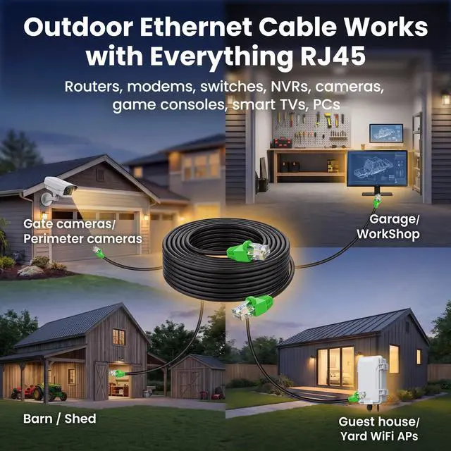 Alt view image 6 of 7 - Cat6 Ethernet Cable 150ft, Outdoor Direct Burial Cat 6 Cable 24AWG High Speed Up to 10Gbps, LLDPE (PE) UV-Resistant Waterproof Jacket, CCA RJ45 Network Internet Cable for Router- Black