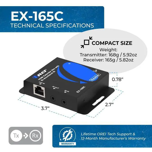 Alt view image 5 of 7 - HDMI Extender over Cat6 165ft - 1080p@60Hz, Two-way IR, Loop out, PoC