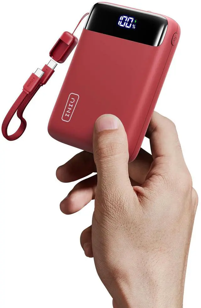 Main image of Smallest 20000mAh Power Bank, 22.5W PD Fast Charging Portable Charger with Detachable Cable, Flight-Safe Battery Pack with LED Display for Travel Xiaomi iPhone Samsung Google, Mini Size, Red