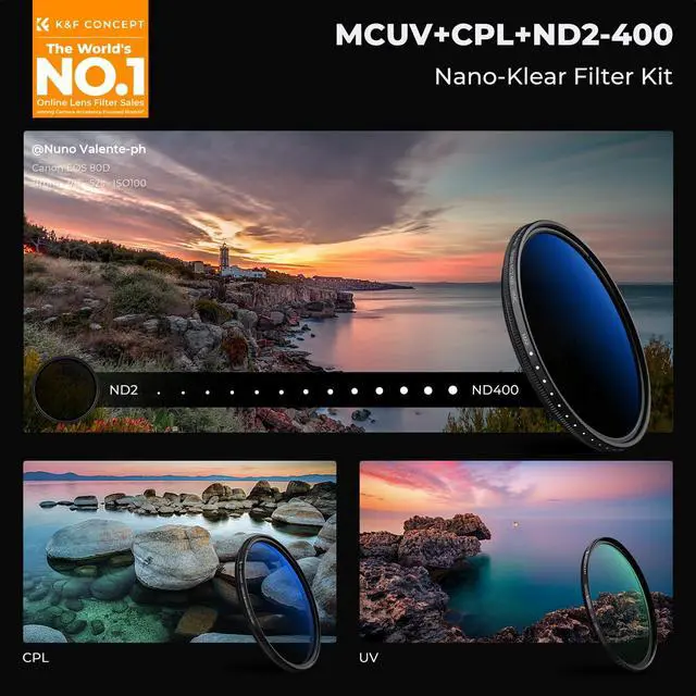 Alt view image 2 of 7 - 58mm UV/CPL/ND2-400 Lens Filters Kit (3 PCS)-18 Multi-Layer Coatings, UV + Polarizer + Variable ND Lens Filters Kit (1-9 Stops) + Cleaning Cloth+ Filter Pouch for Camera Lens (K-Series)