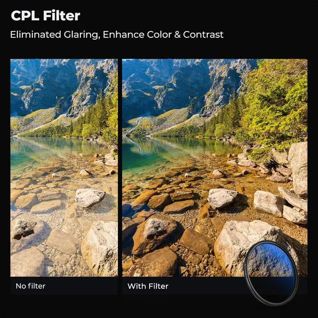 Alt view image 4 of 7 - 58mm UV/CPL/ND2-400 Lens Filters Kit (3 PCS)-18 Multi-Layer Coatings, UV + Polarizer + Variable ND Lens Filters Kit (1-9 Stops) + Cleaning Cloth+ Filter Pouch for Camera Lens (K-Series)