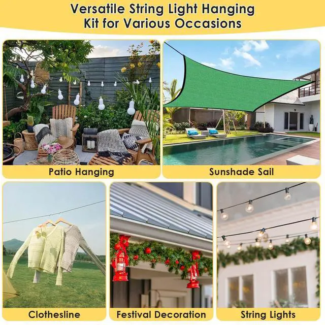Alt view image 7 of 7 - Flasoo 215Pcs String Light Hanging Kit, Outdoor Light Guide Wire Rope with 240FT Nylon Coated 304 Stainless Steel Cable, Turnbuckle, Hooks and Enough Accessories