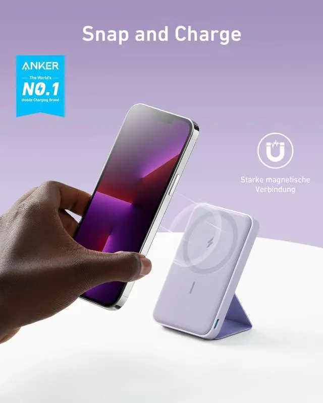 Alt view image 2 of 7 - 622 Magnetic Battery (MagGo), 5,000mAh Foldable Magnetic Wireless Portable Charger with Stand and USB-C Port (On the Side), Magsafe-Compatible for iPhone 16/15/14/13 Series