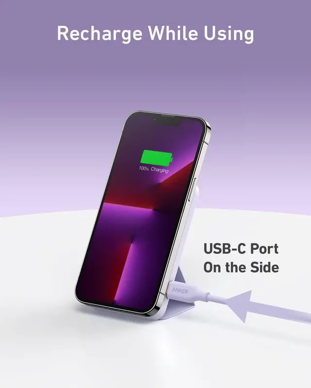 Alt view image 6 of 7 - 622 Magnetic Battery (MagGo), 5,000mAh Foldable Magnetic Wireless Portable Charger with Stand and USB-C Port (On the Side), Magsafe-Compatible for iPhone 16/15/14/13 Series