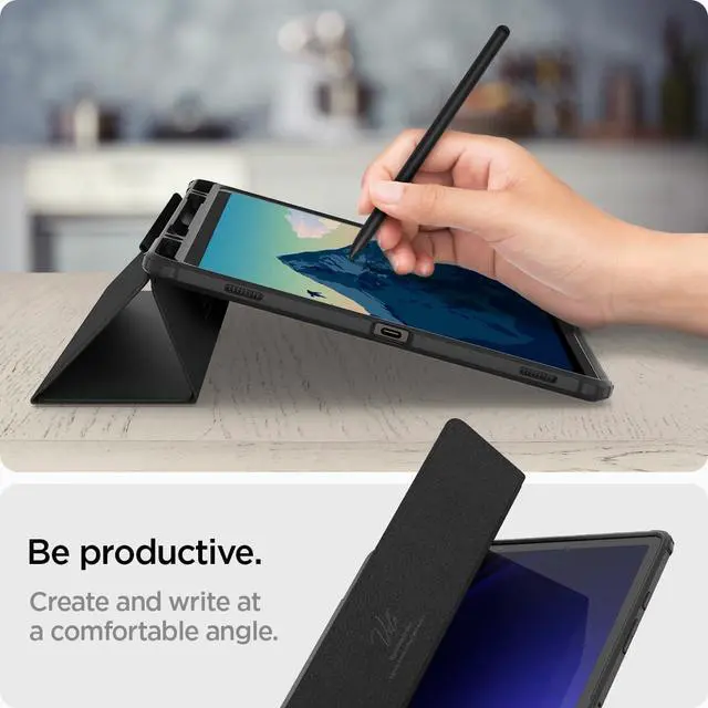 Alt view image 5 of 7 - for Galaxy Tab S10 Plus Case (2024), Galaxy Tab S9 Plus Case (2023), Ultra Hybrid Pro Protective Tri-Fold Cover with Transparent Back and S Pen Holder, 12.4 inch, Black