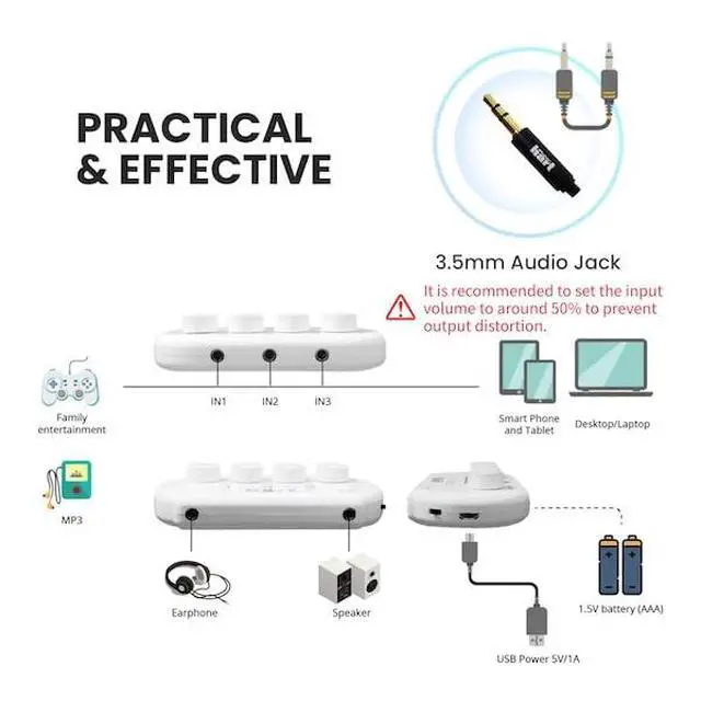 Alt view image 3 of 7 - JUST Mixer S Portable 3 Channels Stereo IN Mini Audio Mixer/2 Stereo Output/Battery/USB Power/3C Device