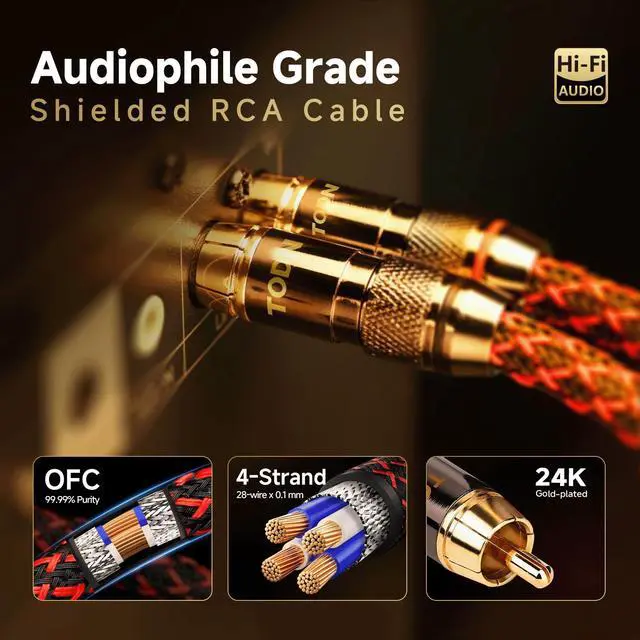 Alt view image 6 of 7 - 6.5ft Audiophile RCA Cables Shielded for HiFi Stereo Audio