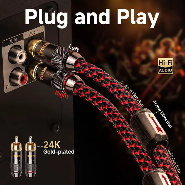 Alt view image 5 of 7 - 6.5ft Audiophile RCA Cables Shielded for HiFi Stereo Audio