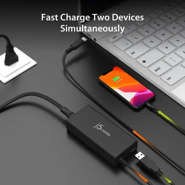 Alt view image 3 of 6 - USB Type C Super Charger PD 90W + USB Type A 10W Fast Charging for Chromebook, Laptop, MacBook Pro 13 (JUP2290C)