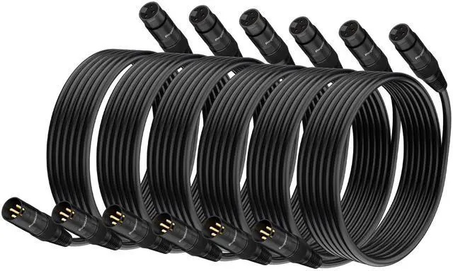Main image of XLR Cable 6-Pack 10FT, 3-Pin Male to Female Microphone Cable, Gold-Plated Pins, for Studio Recording, Live Stage, Home Theater, Podcast