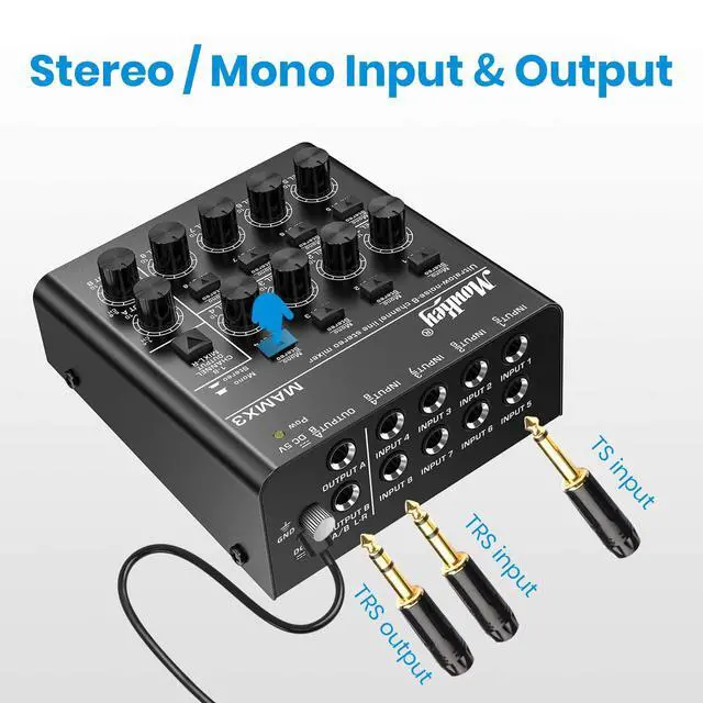Alt view image 2 of 7 - Audio Mixer, DC 5V, 8 Stereo Ultra, Low Noise 8 Channel Line Mixer for Sub-Mixing, for Small Clubs or Bars, As Guitars, Bass, Keyboards Mixer, MAMX3