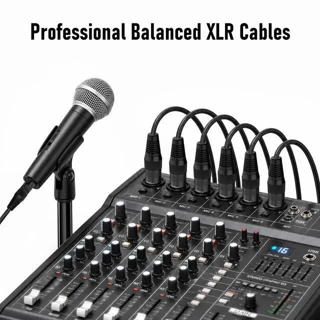 Alt view image 3 of 5 - XLR Cable 6-Pack 10FT, 3-Pin Male to Female Microphone Cable, Gold-Plated Pins, for Studio Recording, Live Stage, Home Theater, Podcast