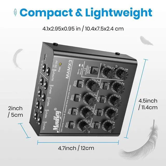 Alt view image 7 of 7 - Audio Mixer, DC 5V, 8 Stereo Ultra, Low Noise 8 Channel Line Mixer for Sub-Mixing, for Small Clubs or Bars, As Guitars, Bass, Keyboards Mixer, MAMX3