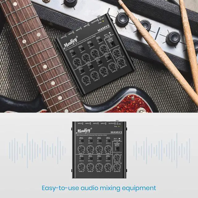 Alt view image 6 of 7 - Audio Mixer, DC 5V, 8 Stereo Ultra, Low Noise 8 Channel Line Mixer for Sub-Mixing, for Small Clubs or Bars, As Guitars, Bass, Keyboards Mixer, MAMX3