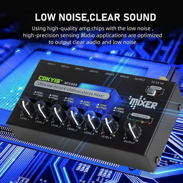 Alt view image 7 of 7 - Mini Audio Mixer, 6-Channel Stereo Line Mixer for Precision Sub-Mixing, with Ultra Low-Noise Operation, Independent Microphone Control, 1/4" TRS Input/Output-for Guitars, Bass, Stage Mixer