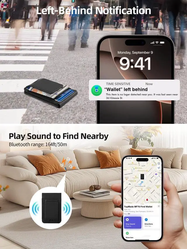 Alt view image 3 of 7 - for MagSafe Wallet with Money Clip, Works with Apple Find My, Strongest Magnetic Wallet for iPhone 17/16/15/14/13/12 Series, for iPhone Wallet Stand with Finder Tracker, 8 Cards Holder, Black