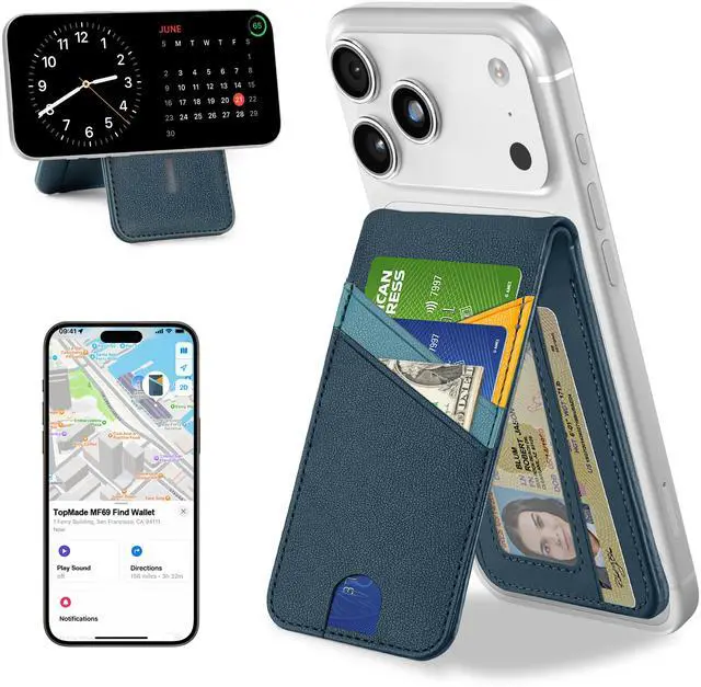 Main image of for MagSafe Wallet Stand, Works with Apple Find My, Magnetic Wallet for iPhone 17/16/15/14/13/12 Series, for iPhone Wallet with Finder Tracker, 6 Card Holder, RFID Blocking, Dark Blue