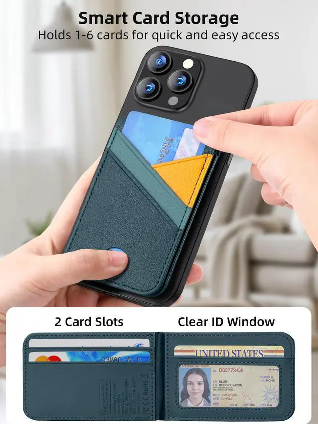 Alt view image 7 of 7 - for MagSafe Wallet Stand, Works with Apple Find My, Magnetic Wallet for iPhone 17/16/15/14/13/12 Series, for iPhone Wallet with Finder Tracker, 6 Card Holder, RFID Blocking, Dark Blue