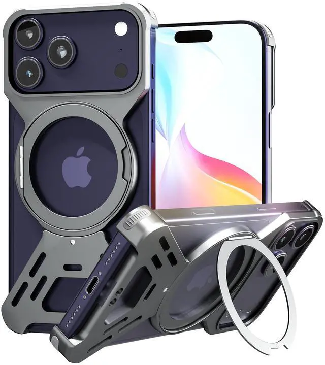 Main image of for iPhone 17 Pro Max Case, Full Aluminum Alloy Body, 360° Magnetic Rotating Stand, Shockproof Corners, Screw-Lock Modular Rugged Protective Cover (Black)