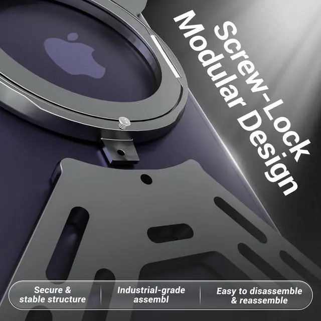 Alt view image 6 of 7 - for iPhone 17 Pro Max Case, Full Aluminum Alloy Body, 360° Magnetic Rotating Stand, Shockproof Corners, Screw-Lock Modular Rugged Protective Cover (Black)