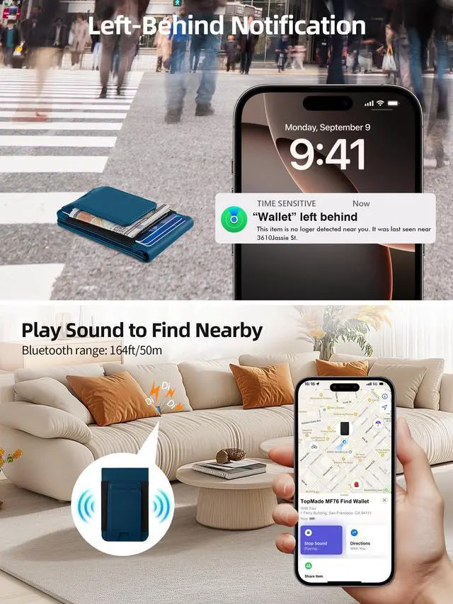 Alt view image 5 of 7 - for MagSafe Wallet with Money Clip, Works with Apple Find My, Magnetic Wallet for iPhone 17/16/15/14/13/12 Series, for iPhone Wallet Stand with Finder Tracker, Dark Blue