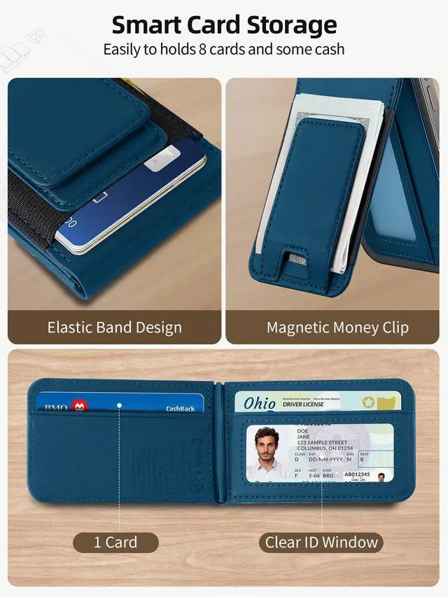 Alt view image 7 of 7 - for MagSafe Wallet with Money Clip, Works with Apple Find My, Magnetic Wallet for iPhone 17/16/15/14/13/12 Series, for iPhone Wallet Stand with Finder Tracker, Dark Blue
