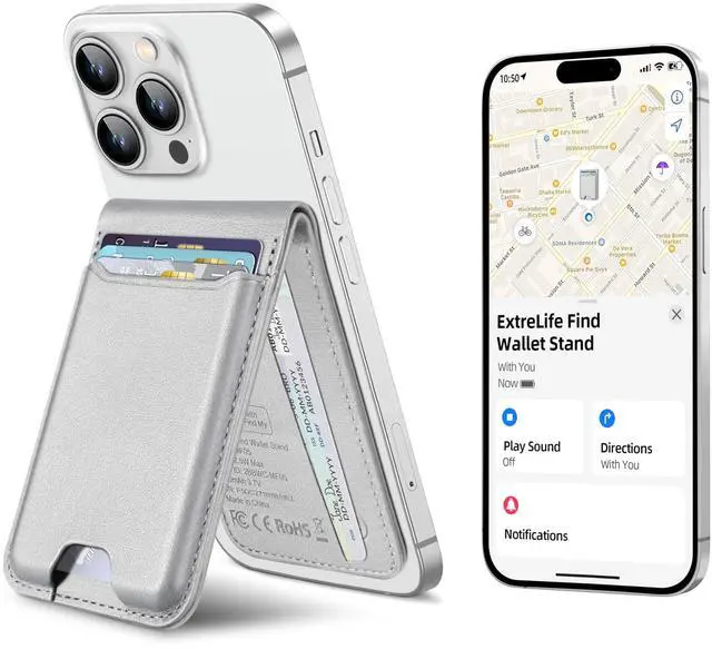 Main image of for Magsafe Wallet, Works with Apple Find My, Strongest Magnetic Wallet for iPhone 16/15/14/13/12 Series, Magnetic Card Holder with Adjustable Stand, 6 Cards Holder, Vegan Leather, Gray
