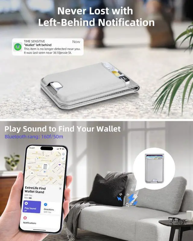 Alt view image 3 of 7 - for Magsafe Wallet, Works with Apple Find My, Strongest Magnetic Wallet for iPhone 16/15/14/13/12 Series, Magnetic Card Holder with Adjustable Stand, 6 Cards Holder, Vegan Leather, Gray