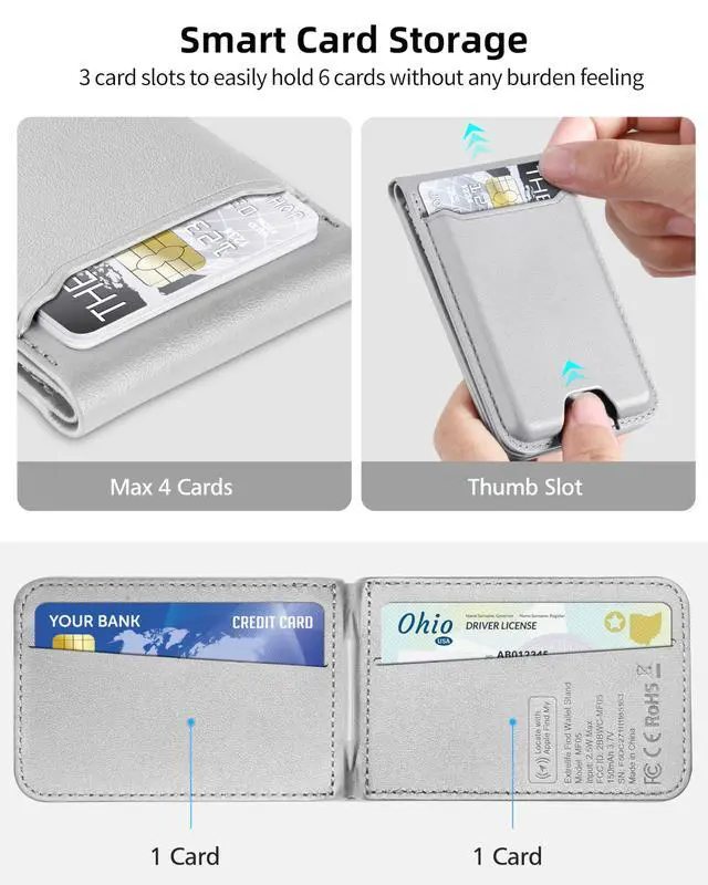 Alt view image 6 of 7 - for Magsafe Wallet, Works with Apple Find My, Strongest Magnetic Wallet for iPhone 16/15/14/13/12 Series, Magnetic Card Holder with Adjustable Stand, 6 Cards Holder, Vegan Leather, Gray