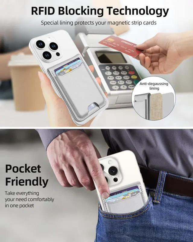 Alt view image 7 of 7 - for Magsafe Wallet, Works with Apple Find My, Strongest Magnetic Wallet for iPhone 16/15/14/13/12 Series, Magnetic Card Holder with Adjustable Stand, 6 Cards Holder, Vegan Leather, Gray