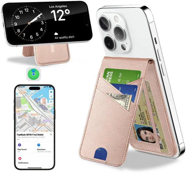 Main image of for MagSafe Wallet, Works with Apple Find My, Magnetic Wallet for iPhone 17/16/15/14/13/12 Series, for iPhone Wallet Stand with Finder Tracker, 6 Card Holder, RFID Blocking, Slim, Gold
