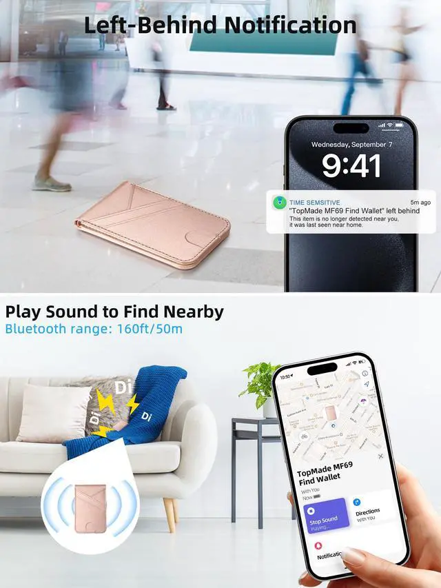 Alt view image 5 of 7 - for MagSafe Wallet, Works with Apple Find My, Magnetic Wallet for iPhone 17/16/15/14/13/12 Series, for iPhone Wallet Stand with Finder Tracker, 6 Card Holder, RFID Blocking, Slim, Gold