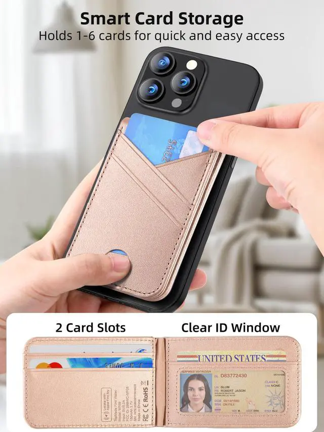 Alt view image 7 of 7 - for MagSafe Wallet, Works with Apple Find My, Magnetic Wallet for iPhone 17/16/15/14/13/12 Series, for iPhone Wallet Stand with Finder Tracker, 6 Card Holder, RFID Blocking, Slim, Gold
