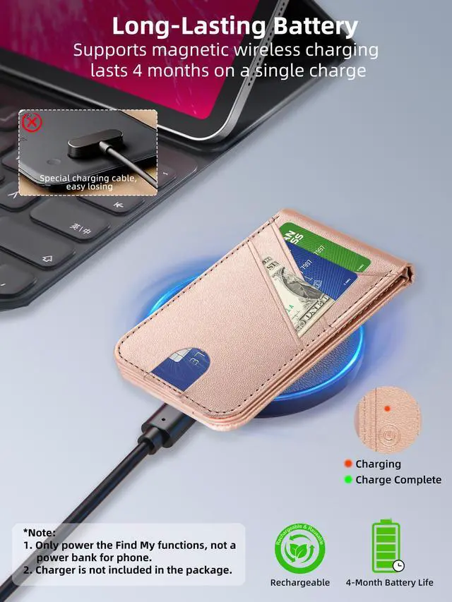 Alt view image 6 of 7 - for MagSafe Wallet, Works with Apple Find My, Magnetic Wallet for iPhone 17/16/15/14/13/12 Series, for iPhone Wallet Stand with Finder Tracker, 6 Card Holder, RFID Blocking, Slim, Gold