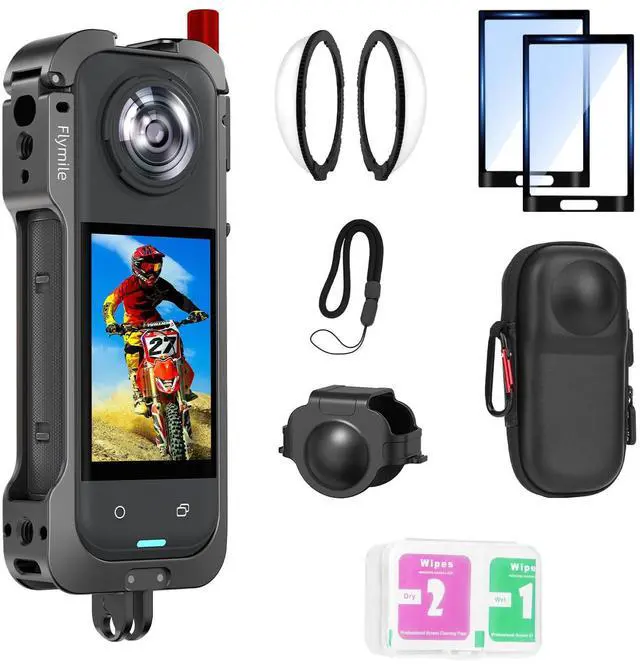 Main image of Insta 360 X5 Utility Cage/Carrying Case (Frame + Lens Cap) Lens Guard/2 Pack Screen Protector Accessories Kit, Tempered Film Glass Metal Cover Portable Bag for Insta360 X5 Protective Bundle