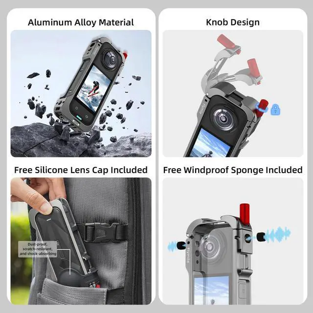 Alt view image 3 of 7 - Insta 360 X5 Utility Cage/Carrying Case (Frame + Lens Cap) Lens Guard/2 Pack Screen Protector Accessories Kit, Tempered Film Glass Metal Cover Portable Bag for Insta360 X5 Protective Bundle