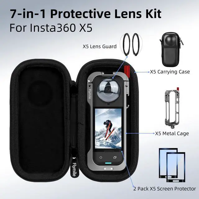 Alt view image 2 of 7 - Insta 360 X5 Utility Cage/Carrying Case (Frame + Lens Cap) Lens Guard/2 Pack Screen Protector Accessories Kit, Tempered Film Glass Metal Cover Portable Bag for Insta360 X5 Protective Bundle