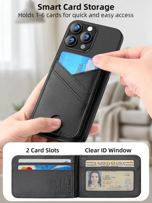 Alt view image 7 of 7 - for MagSafe Wallet, Works with Apple Find My, Magnetic Wallet for iPhone 17/16/15/14/13/12 Series, for iPhone Wallet Stand with Finder Tracker, 6 Card Holder, RFID Blocking, Black Carbon Fiber