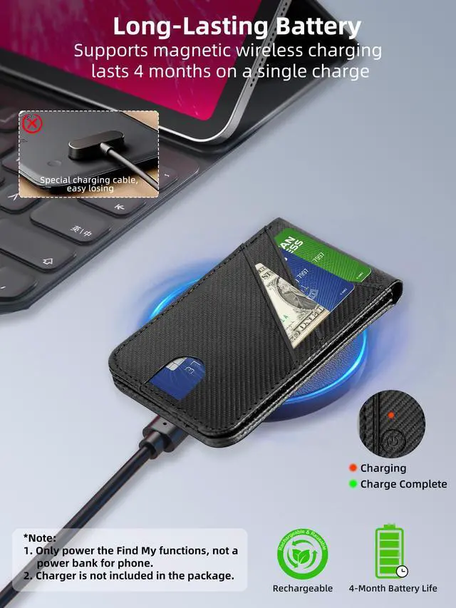 Alt view image 6 of 7 - for MagSafe Wallet, Works with Apple Find My, Magnetic Wallet for iPhone 17/16/15/14/13/12 Series, for iPhone Wallet Stand with Finder Tracker, 6 Card Holder, RFID Blocking, Black Carbon Fiber
