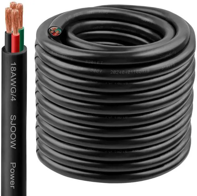 Main image of 18/4 SJOOW Wire 100FT, 18 AWG 300V SJOOW Bulk Cable, 18 Gauge 4 Conductor Portable Cable for Welder,Generator,Portable Light,Circuits,EV Car Charger,Motor Lead
