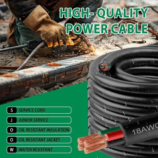 Alt view image 3 of 7 - 18/4 SJOOW Wire 100FT, 18 AWG 300V SJOOW Bulk Cable, 18 Gauge 4 Conductor Portable Cable for Welder,Generator,Portable Light,Circuits,EV Car Charger,Motor Lead