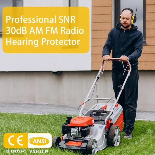 Alt view image 2 of 7 - AM/FM Radio Headphones with Digital Display, 30dB AM FM Hearing Protection Safety Ear Muff, Ear Protection Headphone for Mowing, Landscaping, Shooting and Construction Black-Yellow