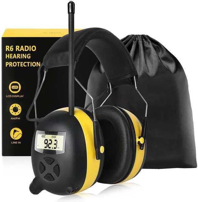Main image of AM/FM Radio Headphones with Digital Display, 30dB AM FM Hearing Protection Safety Ear Muff, Ear Protection Headphone for Mowing, Landscaping, Shooting and Construction Black-Yellow